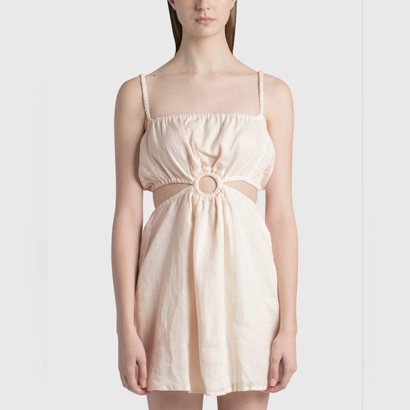 ANTHROPOLOGIE FAITHFULL THE BRAND Linen Cutout Mini Dress Shell Festival M 8 - Picture 2 of 7